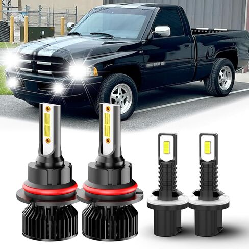 لمجموعة مصابيح LED دودج رام 1500 2500 3500 PICKUP1994-1998، 4 قطع بيضاء فائقة السطوع وشعاع مرتفع ومنخفض ومصابيح ضباب LED. in Kuwait