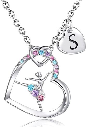 راقصة الباليه القلائد الهدايا للفتيات، الملونة تشيكوسلوفاكيا القلب قلادة الباليه راقصة القلائد للمراهقين الفتيات رسالة قوس قزح الأولي الرقص قلادة المجوهرات الهدايا للفتيات النساء in Kuwait