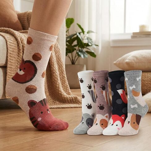 Women’s Cat Socks, Cute Animal Crew Socks, Soft Casual Novelty Socks for Casual Daily Wear in Saudi Arabia