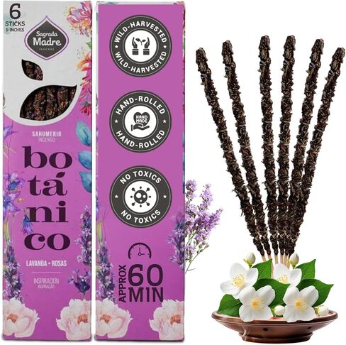 Roses Lavender Incense Sticks by Sagrada Madre - 6 Extra-Long Thick Rod with Lavender, Fruit Base & Natural Oil - Rose Incense Sticks for Relaxation, Good Fortune & Gratitude - 1 Hour Burn Time in Kuwait