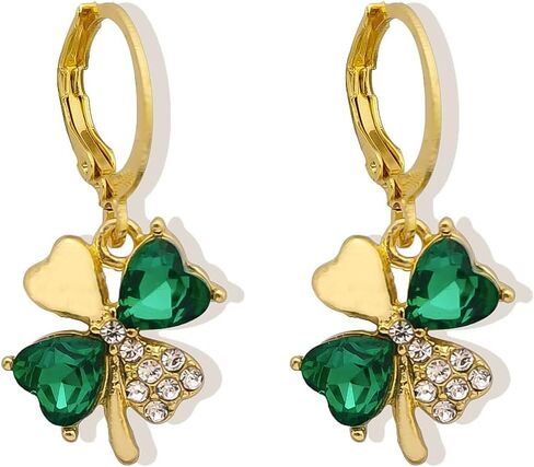 Crystal Leaf Clover Earrings-Green St.Patrick's Day Earrings for Women-Shamrock Earrings-Irish Earrings Jewelry for Women in Saudi Arabia