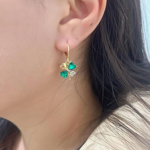 Crystal Leaf Clover Earrings-Green St.Patrick's Day Earrings for Women-Shamrock Earrings-Irish Earrings Jewelry for Women in Saudi Arabia