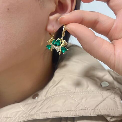 Crystal Leaf Clover Earrings-Green St.Patrick's Day Earrings for Women-Shamrock Earrings-Irish Earrings Jewelry for Women in Saudi Arabia
