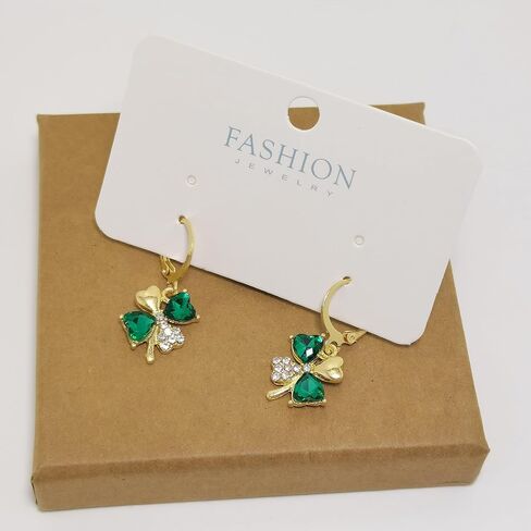 Crystal Leaf Clover Earrings-Green St.Patrick's Day Earrings for Women-Shamrock Earrings-Irish Earrings Jewelry for Women in Saudi Arabia