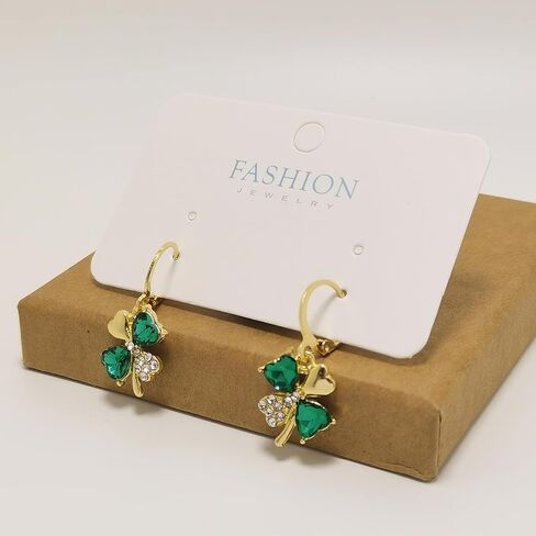 Crystal Leaf Clover Earrings-Green St.Patrick's Day Earrings for Women-Shamrock Earrings-Irish Earrings Jewelry for Women in Saudi Arabia