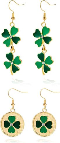 2 أزواج من أقراط عيد القديس باتريك للنساء أربع أوراق البرسيم شامروك حلق متدلي مجوهرات هدايا القديس باتريك الأيرلندية إكسسوارات القميص ذهبي in Kuwait