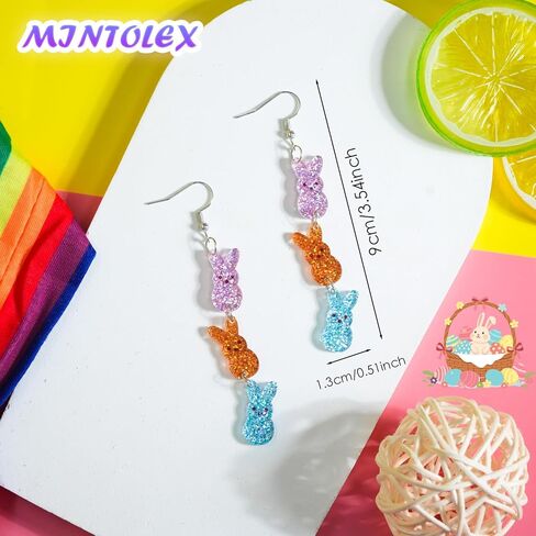 Easter Bunny Earrings for Women Glitter Triple Acrylic Rabbit Drop Dangle Earrings Colorful Easter Jewelry Gifts for Spring Party in Saudi Arabia