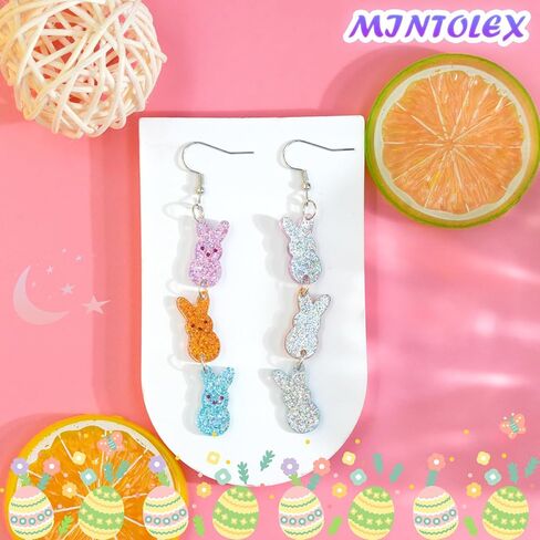Easter Bunny Earrings for Women Glitter Triple Acrylic Rabbit Drop Dangle Earrings Colorful Easter Jewelry Gifts for Spring Party in Saudi Arabia