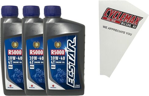 Three Pack compatible with Suzuki Ecstar R5000 10W-40 4-Stroke Engine Oil 990A0-01E10-01Q Contains Three Quarts and a Funnel in Saudi Arabia