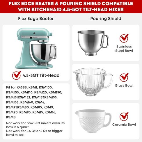 درع السكب لخلاط حامل KitchenAid، مع ملحق مجداف من الفولاذ المقاوم للصدأ لخلاط Kitchenaid، يناسب خلاطات حامل رأس مائلة 4.5-5Qt من FGREEBLE in Saudi Arabia