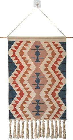 Macrame Woven Wall Tapestry Hanging Art, 20x34 Extra Large Boho Chic Bohemian Morocco Blue Orange Triangle Pyramid Geometric Tapestries Decor for Apartment Dorm Kids Living Room Bedroom Door Entrance in Saudi Arabia
