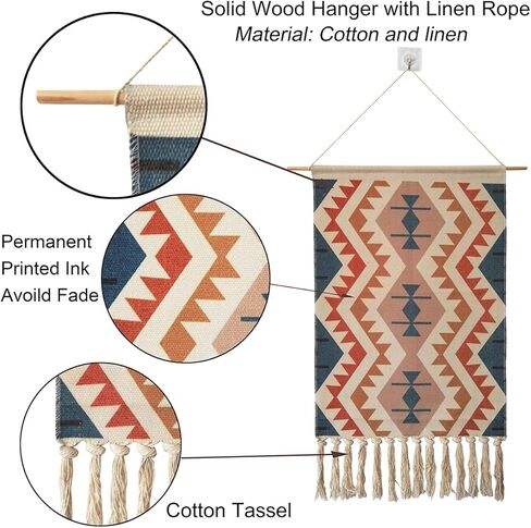 Macrame Woven Wall Tapestry Hanging Art, 20x34 Extra Large Boho Chic Bohemian Morocco Blue Orange Triangle Pyramid Geometric Tapestries Decor for Apartment Dorm Kids Living Room Bedroom Door Entrance in Saudi Arabia