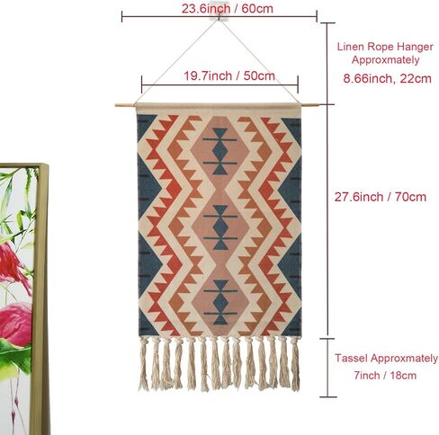 Macrame Woven Wall Tapestry Hanging Art, 20x34 Extra Large Boho Chic Bohemian Morocco Blue Orange Triangle Pyramid Geometric Tapestries Decor for Apartment Dorm Kids Living Room Bedroom Door Entrance in Saudi Arabia
