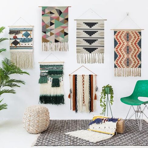 Macrame Woven Wall Tapestry Hanging Art, 20x34 Extra Large Boho Chic Bohemian Morocco Blue Orange Triangle Pyramid Geometric Tapestries Decor for Apartment Dorm Kids Living Room Bedroom Door Entrance in Saudi Arabia