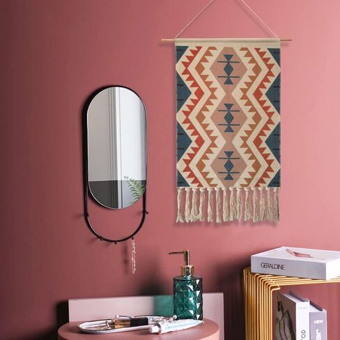 Macrame Woven Wall Tapestry Hanging Art, 20x34 Extra Large Boho Chic Bohemian Morocco Blue Orange Triangle Pyramid Geometric Tapestries Decor for Apartment Dorm Kids Living Room Bedroom Door Entrance in Saudi Arabia