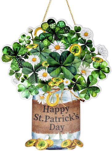 Welcome St. Patrick's Day Door Hanger Shamrock Wooden Hanging Sign Lucky Irish Wood Wreath Decor for Party Front Door Wall Home Decorations in Saudi Arabia