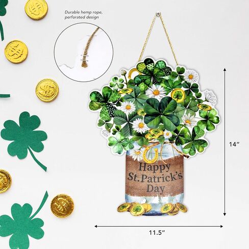 Welcome St. Patrick's Day Door Hanger Shamrock Wooden Hanging Sign Lucky Irish Wood Wreath Decor for Party Front Door Wall Home Decorations in Saudi Arabia