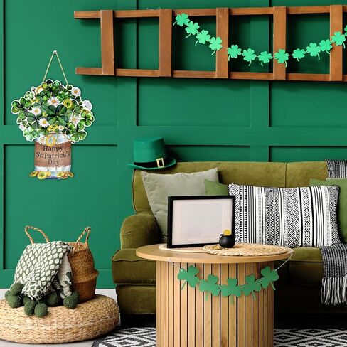 Welcome St. Patrick's Day Door Hanger Shamrock Wooden Hanging Sign Lucky Irish Wood Wreath Decor for Party Front Door Wall Home Decorations in Saudi Arabia