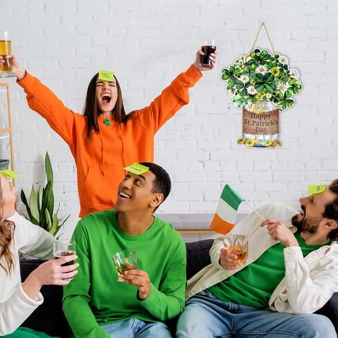 Welcome St. Patrick's Day Door Hanger Shamrock Wooden Hanging Sign Lucky Irish Wood Wreath Decor for Party Front Door Wall Home Decorations in Saudi Arabia