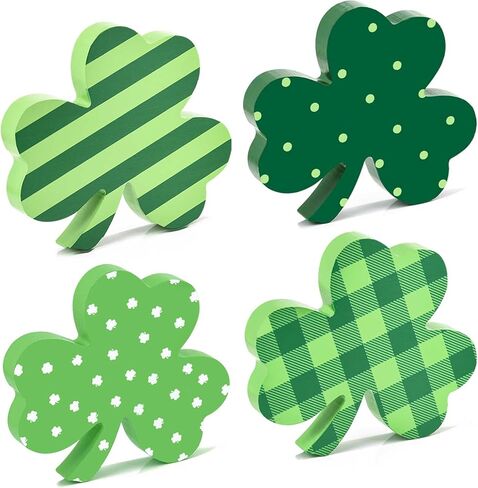 4 قطع زينة لعيد القديس باتريك، علامات طاولة خشبية كبيرة الحجم، صينية متدرجة ديكور البرسيم الأخضر الأيرلندي لمكتب مطبخ المنزل وحفلات القديس باتي in Kuwait