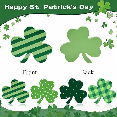 4 قطع زينة لعيد القديس باتريك، علامات طاولة خشبية كبيرة الحجم، صينية متدرجة ديكور البرسيم الأخضر الأيرلندي لمكتب مطبخ المنزل وحفلات القديس باتي in Kuwait