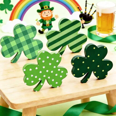 4 قطع زينة لعيد القديس باتريك، علامات طاولة خشبية كبيرة الحجم، صينية متدرجة ديكور البرسيم الأخضر الأيرلندي لمكتب مطبخ المنزل وحفلات القديس باتي in Kuwait