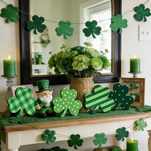 4 قطع زينة لعيد القديس باتريك، علامات طاولة خشبية كبيرة الحجم، صينية متدرجة ديكور البرسيم الأخضر الأيرلندي لمكتب مطبخ المنزل وحفلات القديس باتي in Kuwait