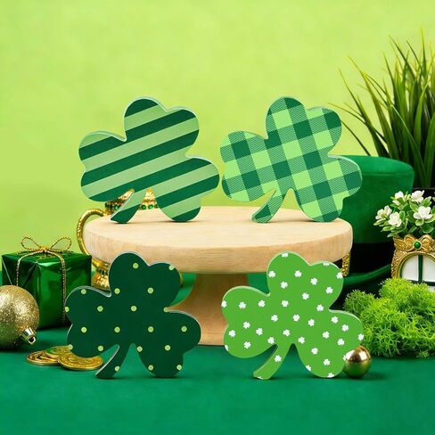 4 قطع زينة لعيد القديس باتريك، علامات طاولة خشبية كبيرة الحجم، صينية متدرجة ديكور البرسيم الأخضر الأيرلندي لمكتب مطبخ المنزل وحفلات القديس باتي in Kuwait