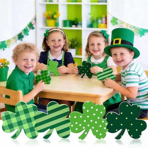 4 قطع زينة لعيد القديس باتريك، علامات طاولة خشبية كبيرة الحجم، صينية متدرجة ديكور البرسيم الأخضر الأيرلندي لمكتب مطبخ المنزل وحفلات القديس باتي in Kuwait