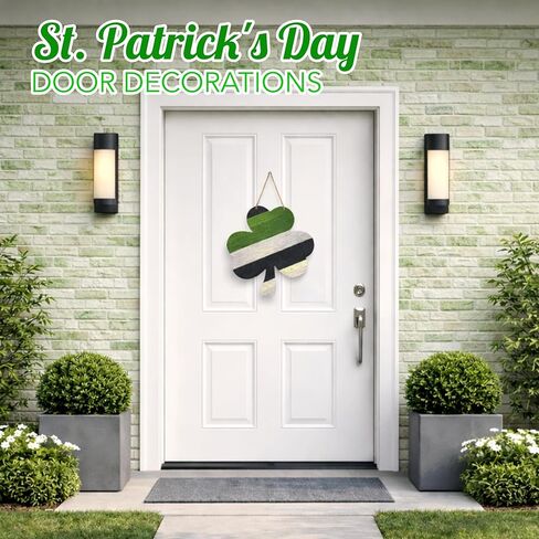 4E's Novelty St. Patrick's Day Door Decorations Wooden Hanger - 12" Lucky Green Clover St Patricks Welcome Sign for Front Door, Festive St Patricks Day Wreath Wall Hanging, Classy Shamrock Decoration in Kuwait