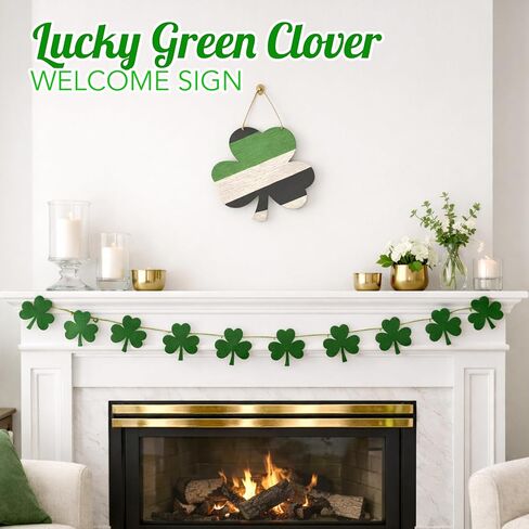 4E's Novelty St. Patrick's Day Door Decorations Wooden Hanger - 12" Lucky Green Clover St Patricks Welcome Sign for Front Door, Festive St Patricks Day Wreath Wall Hanging, Classy Shamrock Decoration in Kuwait