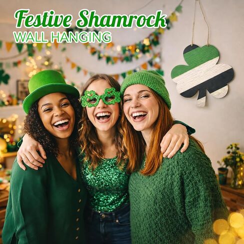 4E's Novelty St. Patrick's Day Door Decorations Wooden Hanger - 12" Lucky Green Clover St Patricks Welcome Sign for Front Door, Festive St Patricks Day Wreath Wall Hanging, Classy Shamrock Decoration in Kuwait