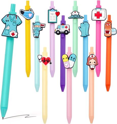 12 Pcs Cute Nurse Pens Set for Work, Funny Nurse Essential Accessories for CNA, RN, Medical Assistants & Nursing Students, Nurse Week Appreciation Gifts (Black Ink) in Kuwait
