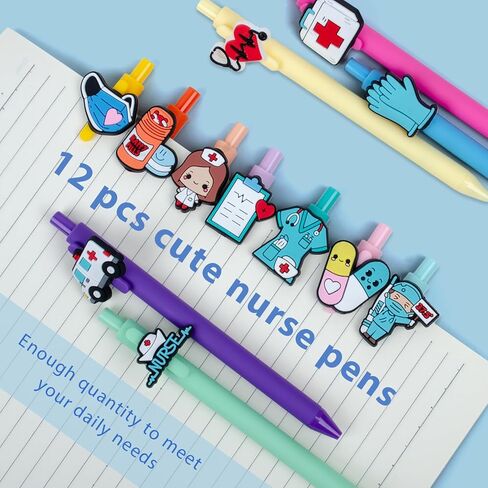 12 Pcs Cute Nurse Pens Set for Work, Funny Nurse Essential Accessories for CNA, RN, Medical Assistants & Nursing Students, Nurse Week Appreciation Gifts (Black Ink) in Kuwait