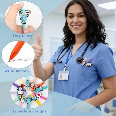 12 Pcs Cute Nurse Pens Set for Work, Funny Nurse Essential Accessories for CNA, RN, Medical Assistants & Nursing Students, Nurse Week Appreciation Gifts (Black Ink) in Kuwait