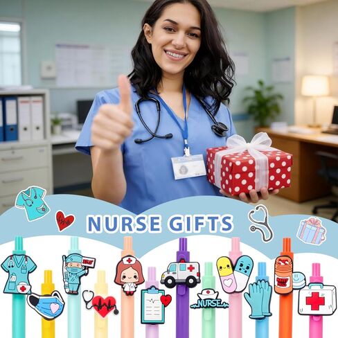 12 Pcs Cute Nurse Pens Set for Work, Funny Nurse Essential Accessories for CNA, RN, Medical Assistants & Nursing Students, Nurse Week Appreciation Gifts (Black Ink) in Kuwait