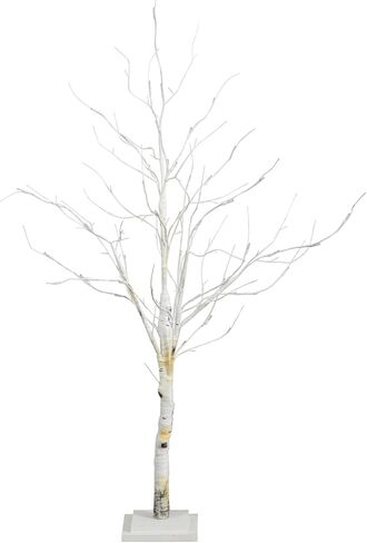 Nearly Natural 4-FT Pre-lit Artificial White Birch Tree with LED Lights, 51 White LEDs for Indoor Home Décor, Fake Lighted Birch Tree for Winter, Valentine's Day, Easter Decorations in Saudi Arabia
