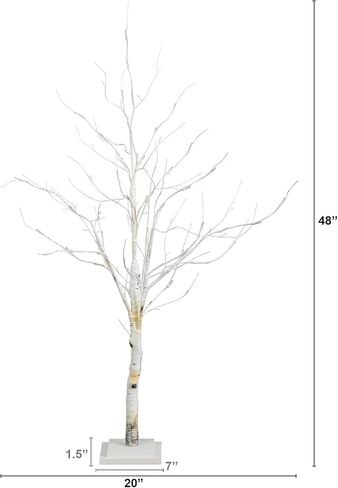 Nearly Natural 4-FT Pre-lit Artificial White Birch Tree with LED Lights, 51 White LEDs for Indoor Home Décor, Fake Lighted Birch Tree for Winter, Valentine's Day, Easter Decorations in Saudi Arabia