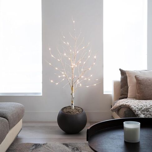 Nearly Natural 4-FT Pre-lit Artificial White Birch Tree with LED Lights, 51 White LEDs for Indoor Home Décor, Fake Lighted Birch Tree for Winter, Valentine's Day, Easter Decorations in Saudi Arabia
