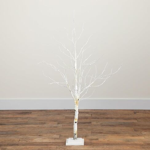 Nearly Natural 4-FT Pre-lit Artificial White Birch Tree with LED Lights, 51 White LEDs for Indoor Home Décor, Fake Lighted Birch Tree for Winter, Valentine's Day, Easter Decorations in Saudi Arabia