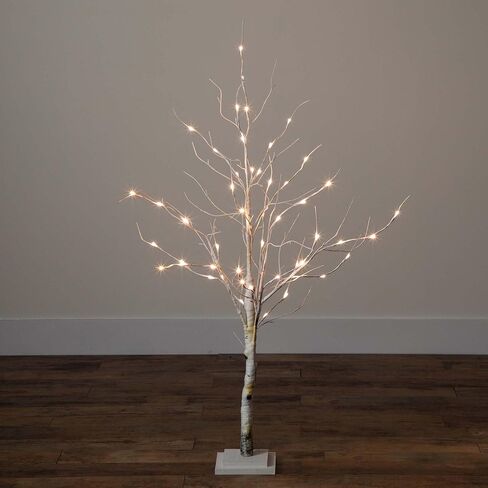 Nearly Natural 4-FT Pre-lit Artificial White Birch Tree with LED Lights, 51 White LEDs for Indoor Home Décor, Fake Lighted Birch Tree for Winter, Valentine's Day, Easter Decorations in Saudi Arabia