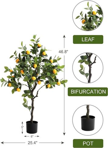 شجرة ليمون صناعية بطول 4 أقدام مع نباتات أرضية ليمون وهمية صناعية للديكور الواقعي في المنزل والمكتب شجرة ليمون صناعية، أصفر in Kuwait