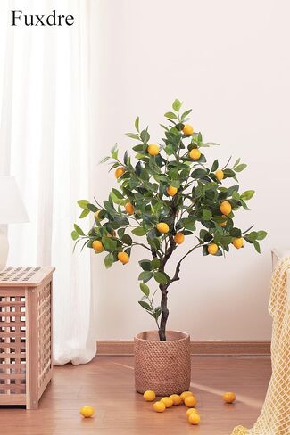 شجرة ليمون صناعية بطول 4 أقدام مع نباتات أرضية ليمون وهمية صناعية للديكور الواقعي في المنزل والمكتب شجرة ليمون صناعية، أصفر in Kuwait