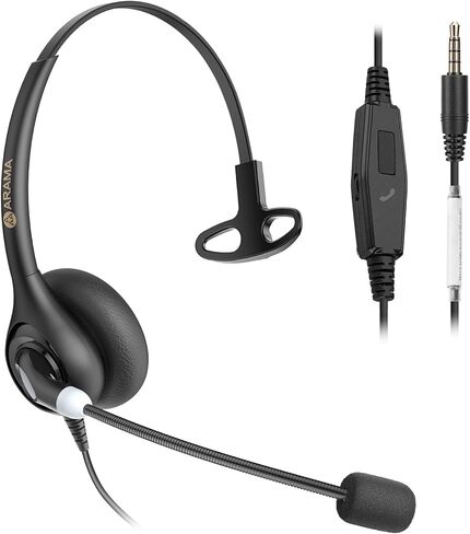 سماعة رأس للهاتف الخلوي من آراما مع ميكروفون لإلغاء الضوضاء والتحكم في المكالمات، سماعة رأس كمبيوتر 3.5 مم لهواتف iPhone، Android، الكمبيوتر المحمول، الكمبيوتر الشخصي، مكتب مركز الاتصال، هاتف Skype للأعمال التجارية in Kuwait