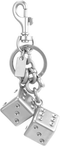 Dice Keychain, Lucky Silver Metal Dice Keychain with Black Dots Retro Key Chain Accessories Cool Key Chains Stylish Charm for Men Women Keys Bags Jewelry Gift (Silver) in Saudi Arabia