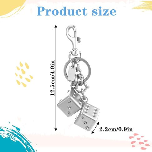 Dice Keychain, Lucky Silver Metal Dice Keychain with Black Dots Retro Key Chain Accessories Cool Key Chains Stylish Charm for Men Women Keys Bags Jewelry Gift (Silver) in Saudi Arabia