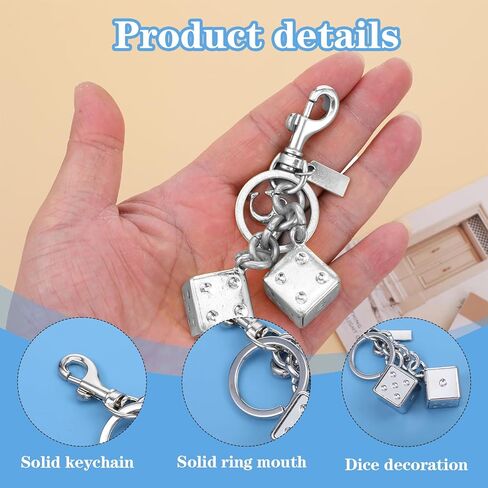 Dice Keychain, Lucky Silver Metal Dice Keychain with Black Dots Retro Key Chain Accessories Cool Key Chains Stylish Charm for Men Women Keys Bags Jewelry Gift (Silver) in Saudi Arabia