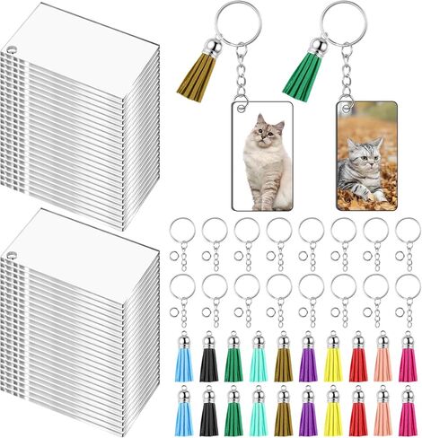 مجموعة فراغات سلسلة المفاتيح الأكريليك 320 قطعة من SHENLIU، بما في ذلك الفراغات الأكريليكية الشفافة، وشرابات سلسلة المفاتيح، وحلقات المفاتيح، وحلقات القفز، مستطيلة فارغة على الوجهين من أجل صناعة سلسلة مفاتيح من الفينيل بنفسك in Kuwait