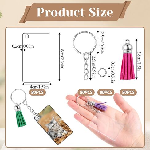 مجموعة فراغات سلسلة المفاتيح الأكريليك 320 قطعة من SHENLIU، بما في ذلك الفراغات الأكريليكية الشفافة، وشرابات سلسلة المفاتيح، وحلقات المفاتيح، وحلقات القفز، مستطيلة فارغة على الوجهين من أجل صناعة سلسلة مفاتيح من الفينيل بنفسك in Kuwait