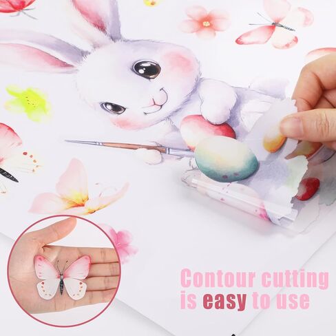 Large Easter Window Clings, 3 Sheets Static Cute Easter Egg Bunny Windows Clings for Glass Window Decor, Double-Sided Decorations with Flowers Butterflies for Home Office Party Supplies in Saudi Arabia